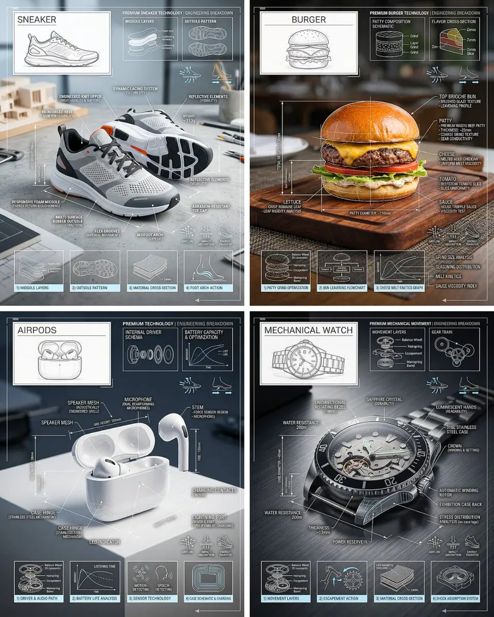 Premium technical infographic of [OBJECT]. Use the refere...