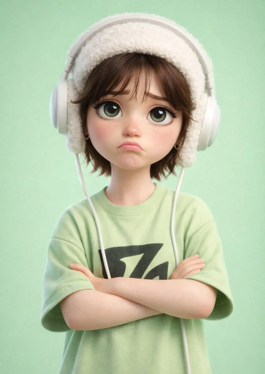 A stylized 3D cartoon character of a [PERSON] with big ex...