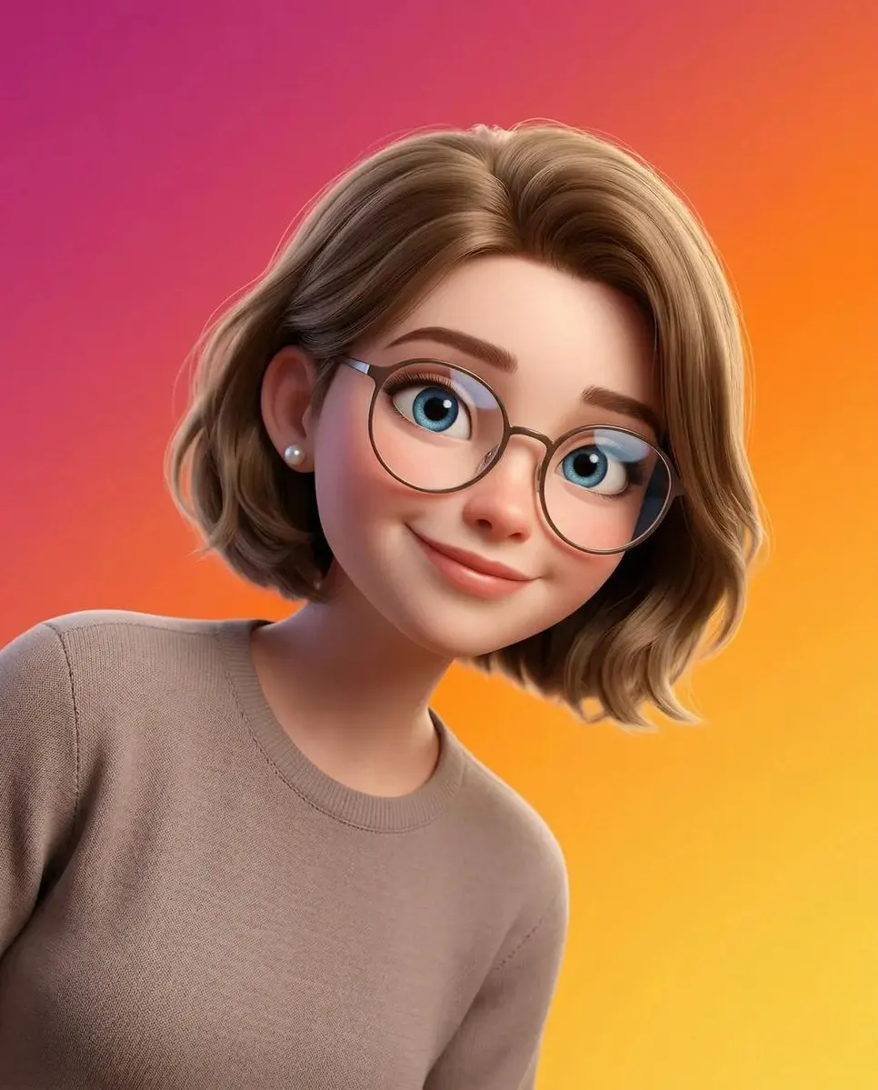 A stylized Pixar-style 3D portrait of a young person with...