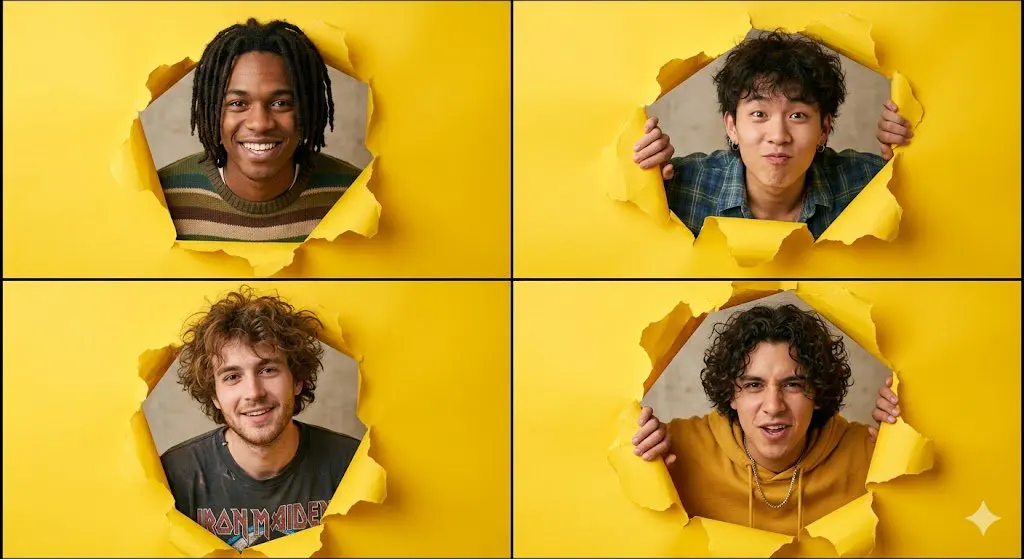 A high-resolution 2x2 grid collage of four individual por...