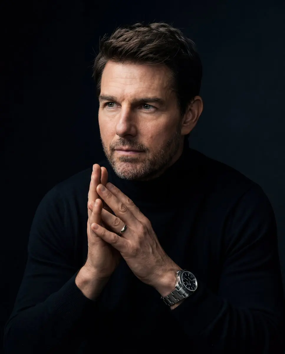 A hyper-realistic cinematic portrait of a man with short,...