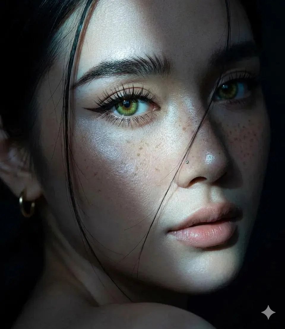 Create an extreme close-up portrait of a beautiful young ...