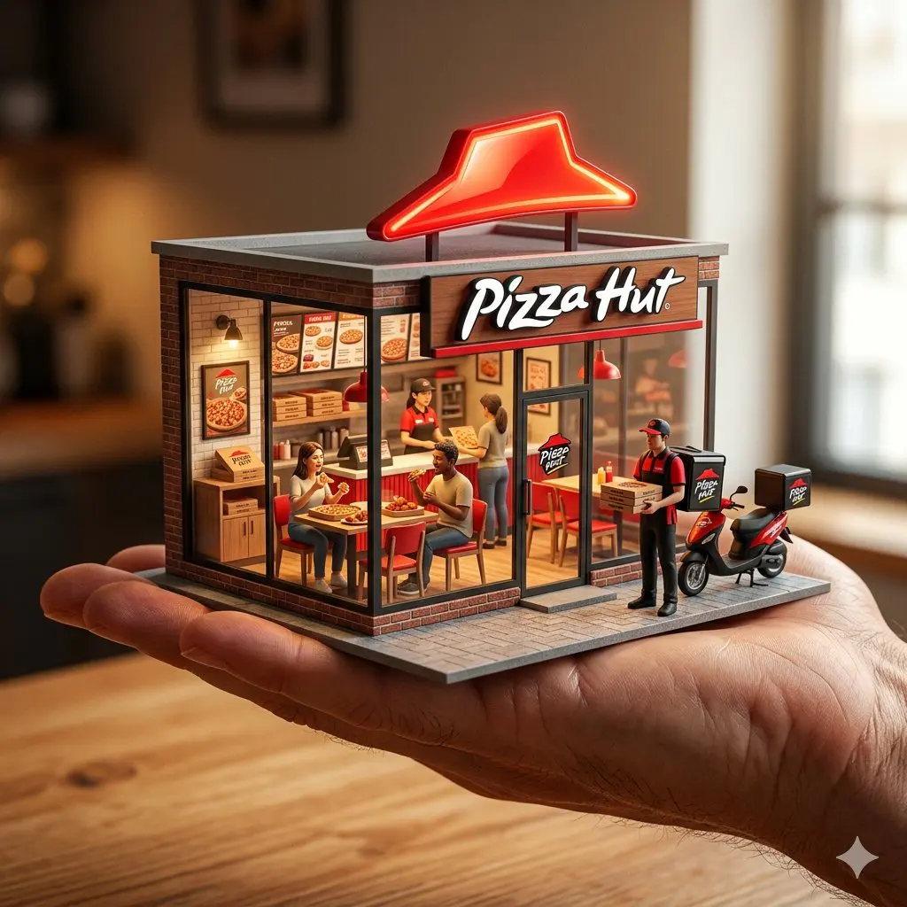 An ultra-realistic miniature [YOUR BRAND] showroom balanc...