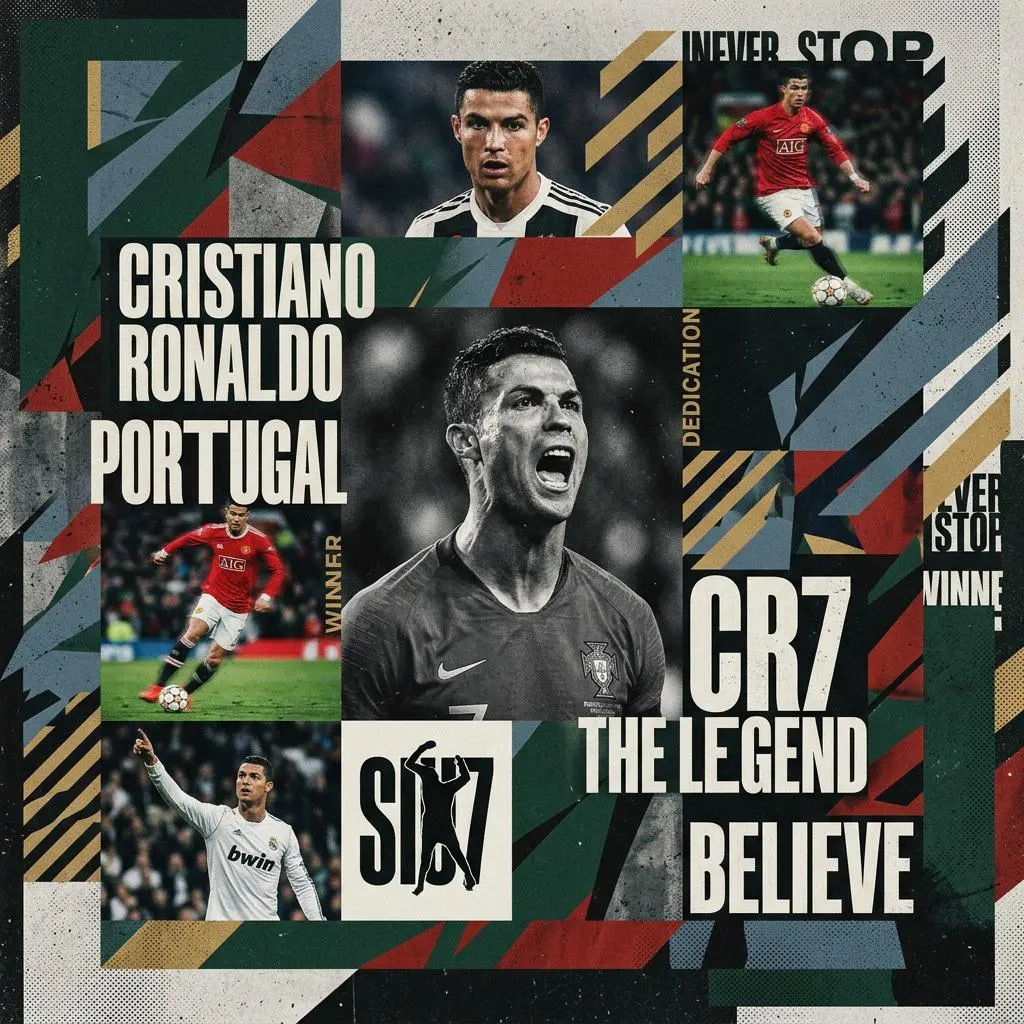 Create a digital modern maximalism style sports collage o...