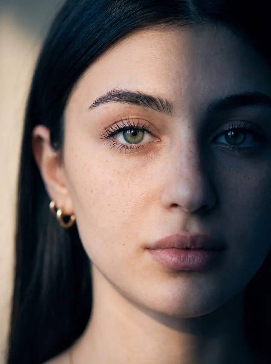Ultra-realistic close-up portrait of a young woman with f...