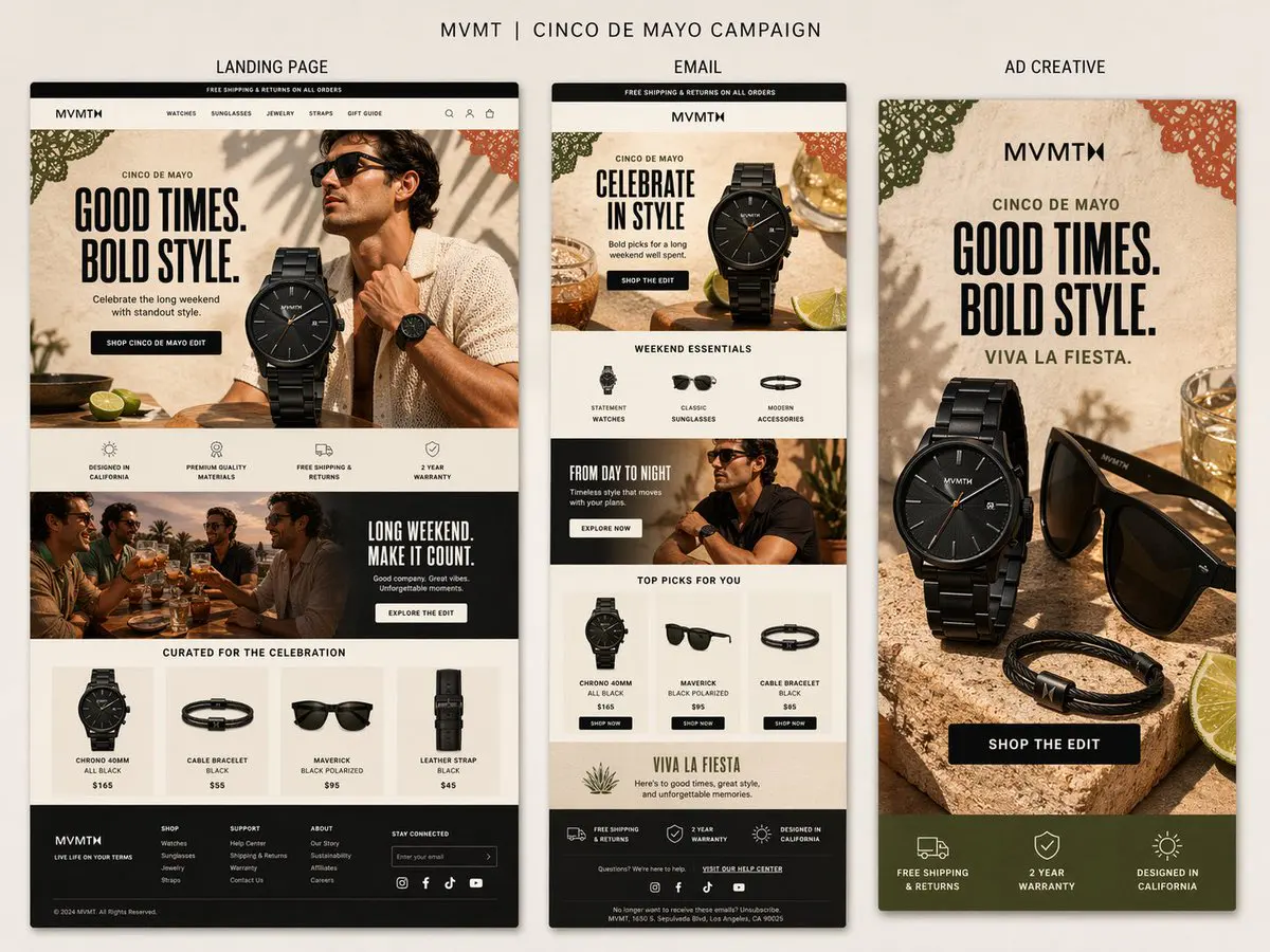 Create a premium presentation-style campaign board for MV...
