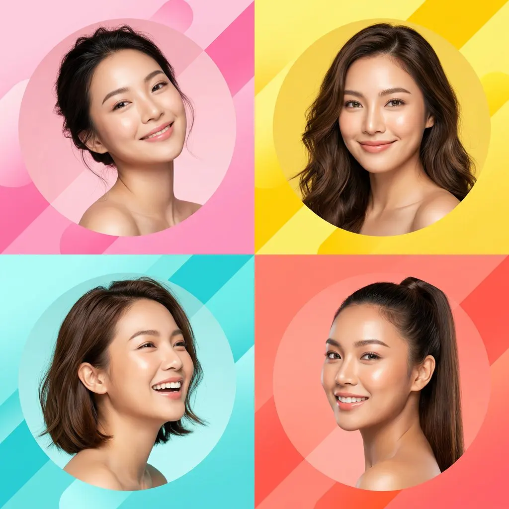 Ultra-modern high-end skincare advertising collage featur...