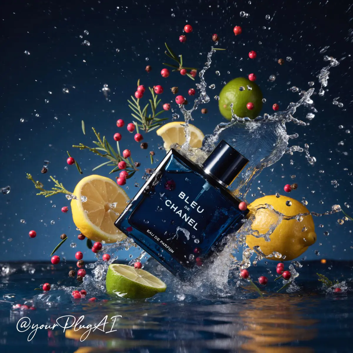 Create a hyper-realistic cinematic luxury perfume product...
