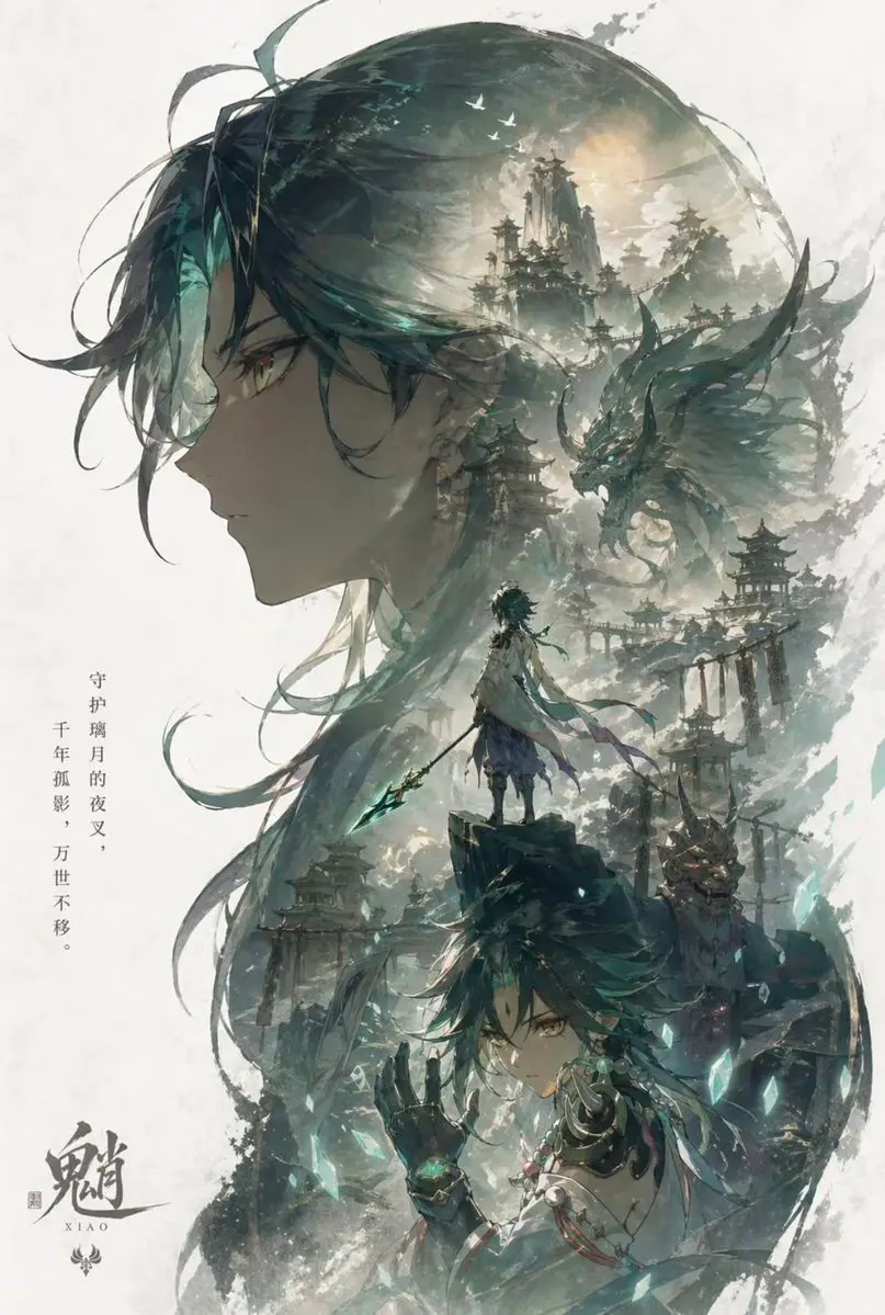 Create a character promotional poster for “[XXX]”, using ...