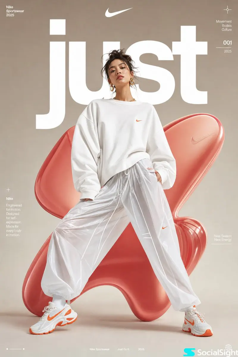 High-fashion futuristic sportswear editorial poster, full...