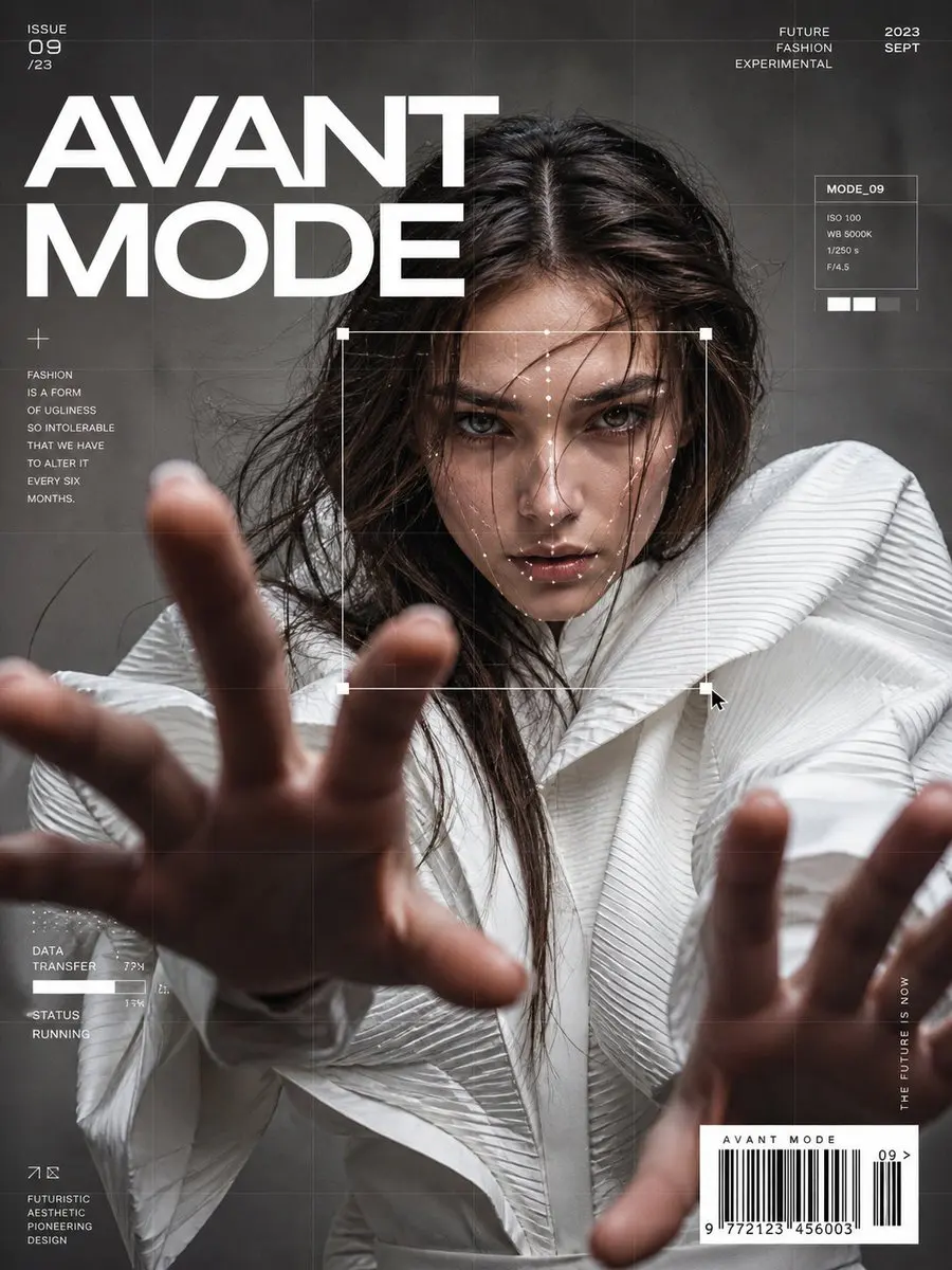 Ultra-realistic fashion editorial portrait of a confident...