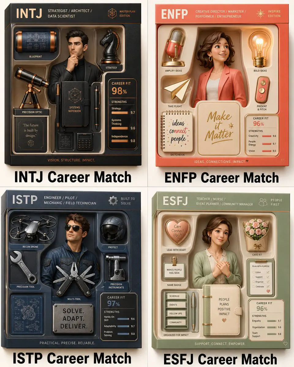 2x2 grid, do this for 4 famous personality types: Render_...