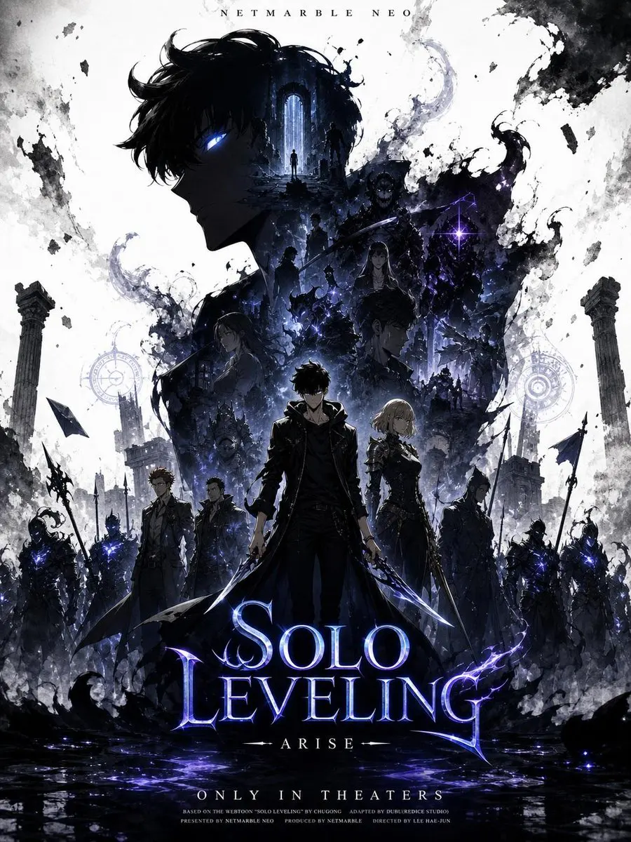 Create a promotional poster of a SOLO LEVELING-themed cha...