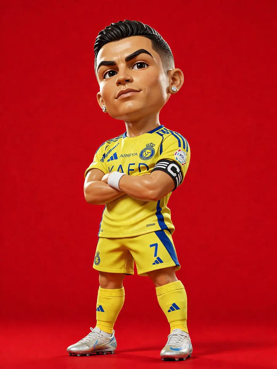 3D rendered caricature figurine of Cristiano Ronaldo, big...