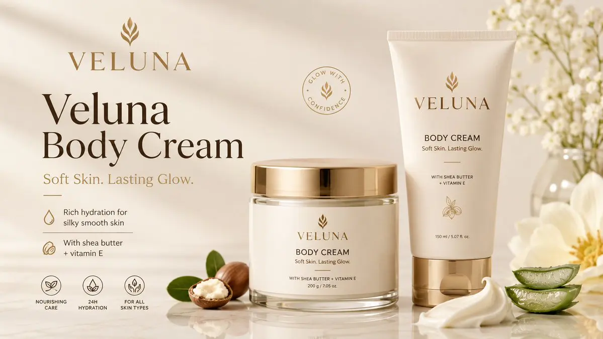 Create a premium clean mockup banner for a body cream pro...