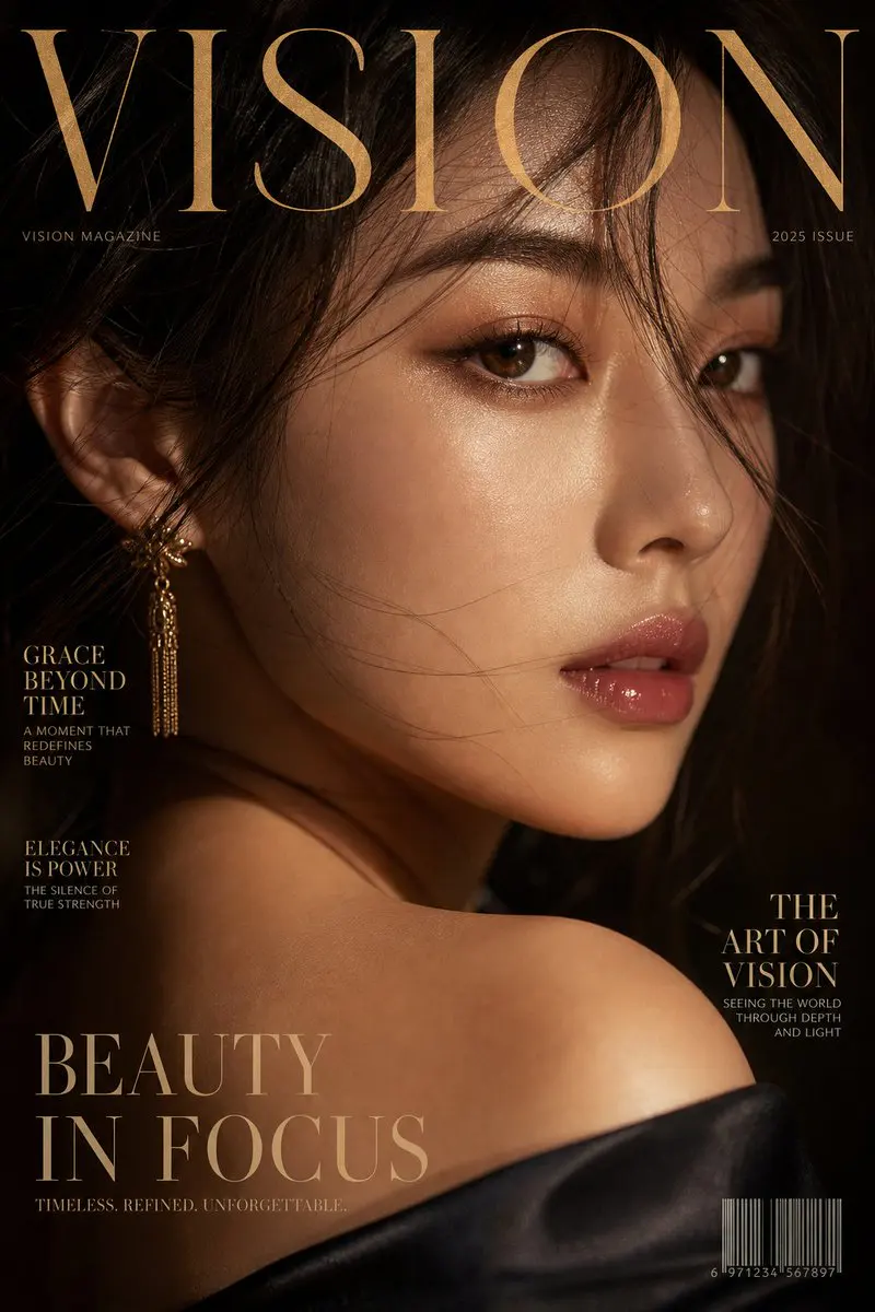 Luxury extreme close-up portrait, magazine cover style, t...