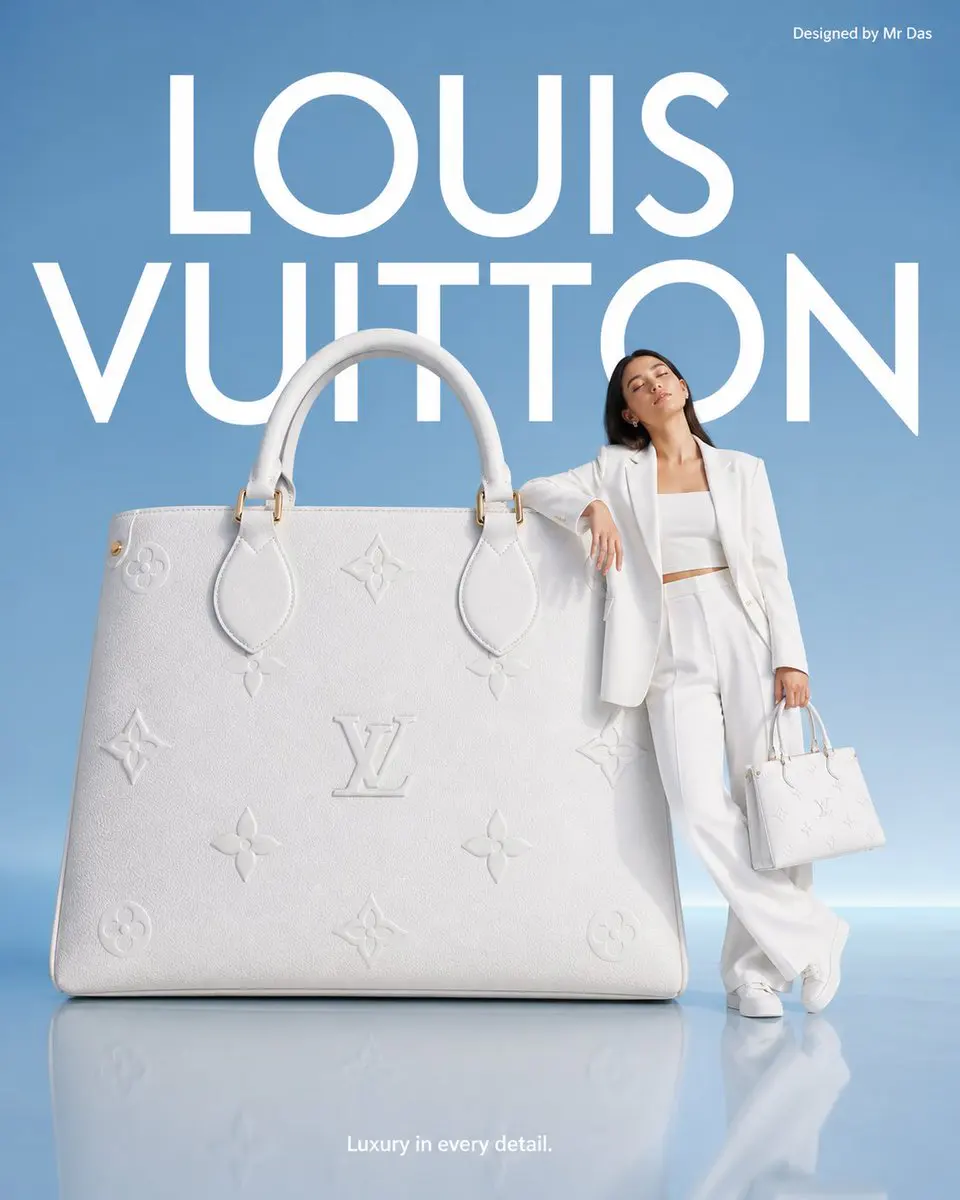 Minimalist commercial ad featuring oversized white Louis ...