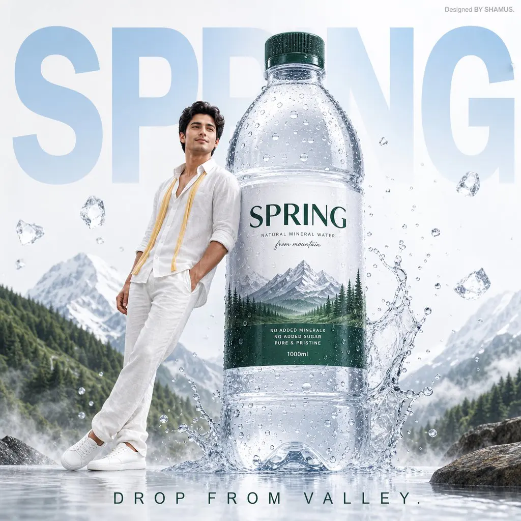A premium mineral water advertisement poster featuring a ...