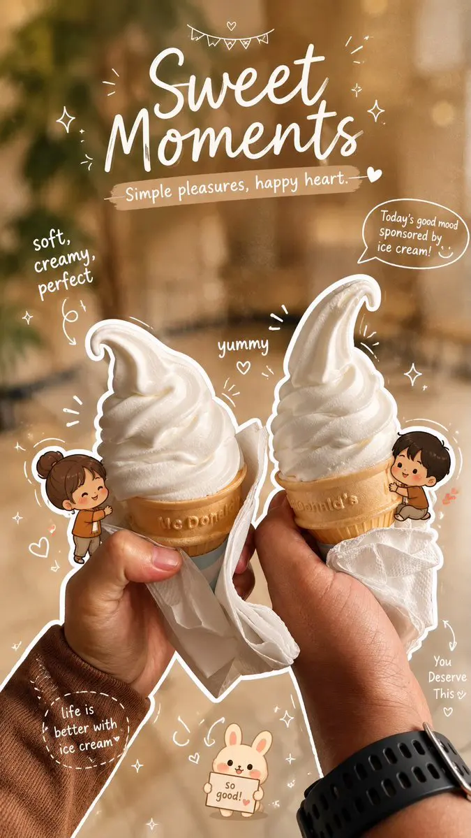 Close-up aesthetic photo of two hands holding vanilla sof...