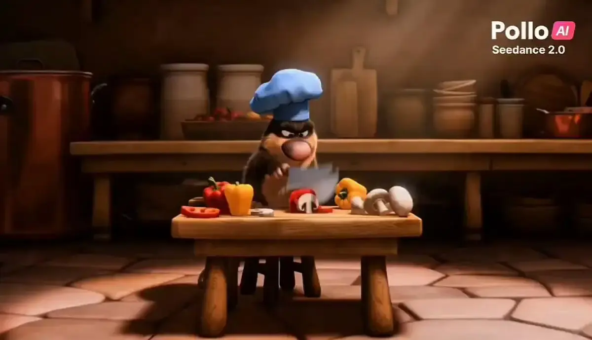 Pixar 3D animated [kitchen / food setting]. [Lighting des...