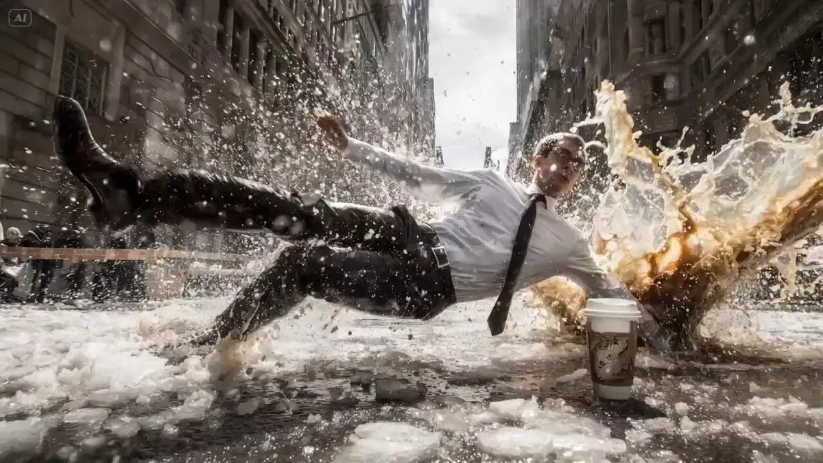 Bullet time effect. A businessman in white shirt and blac...