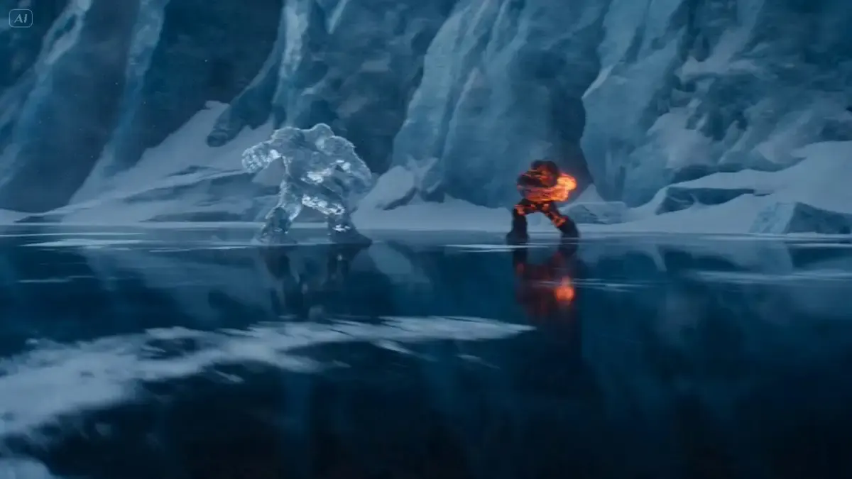 A frozen glacial valley under pale arctic twilight. Deep ...
