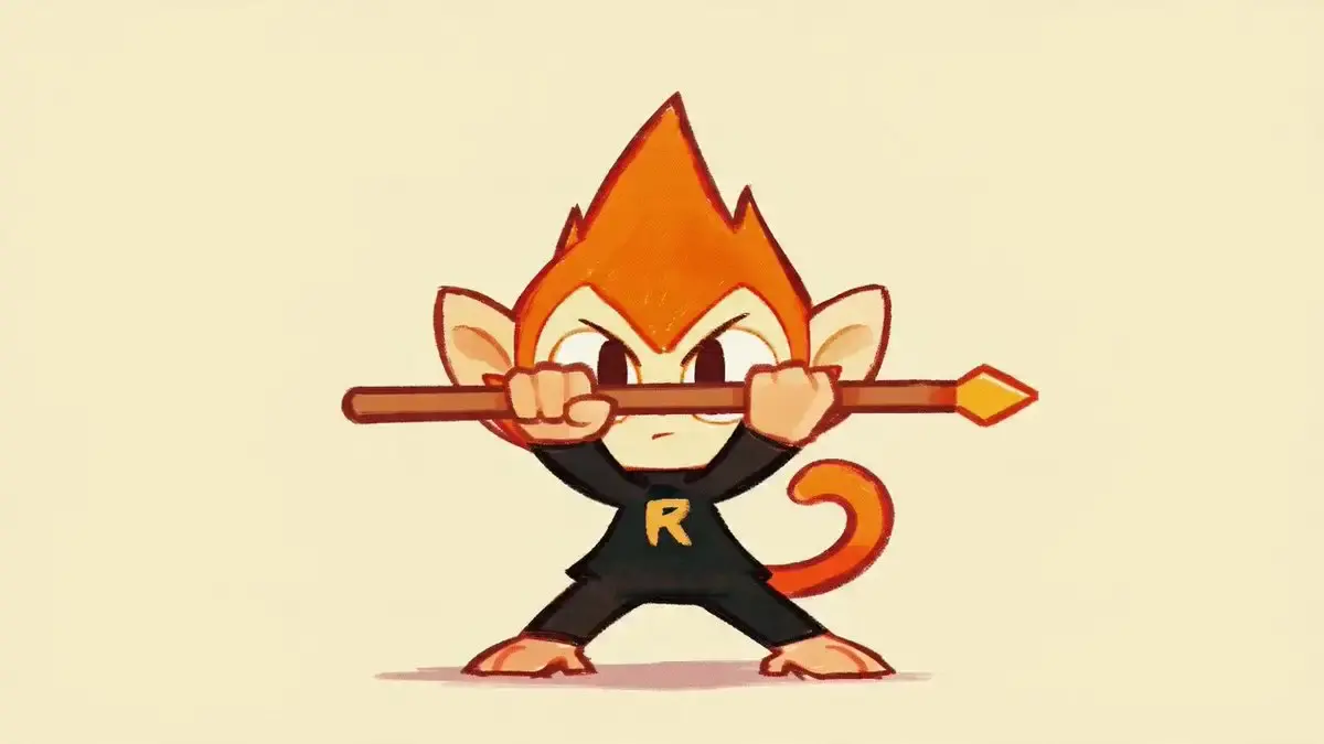 [image1] Warrior: small chibi monkey character — orange f...