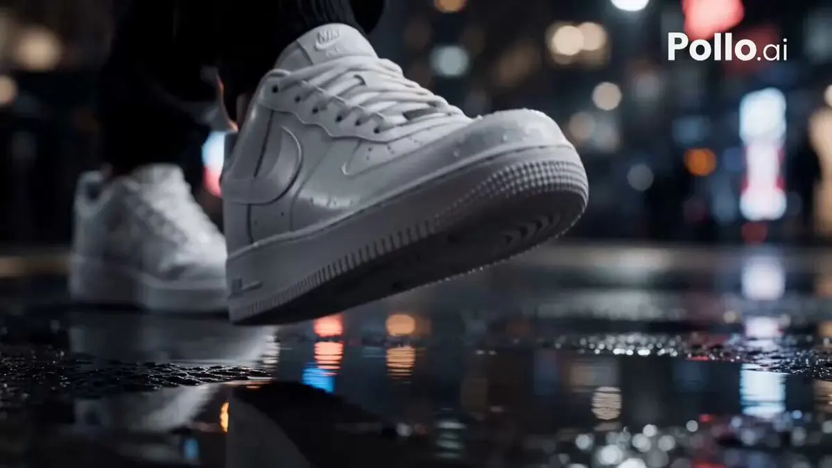 Create a hyper-realistic cinematic Nike Air Force 1 comme...