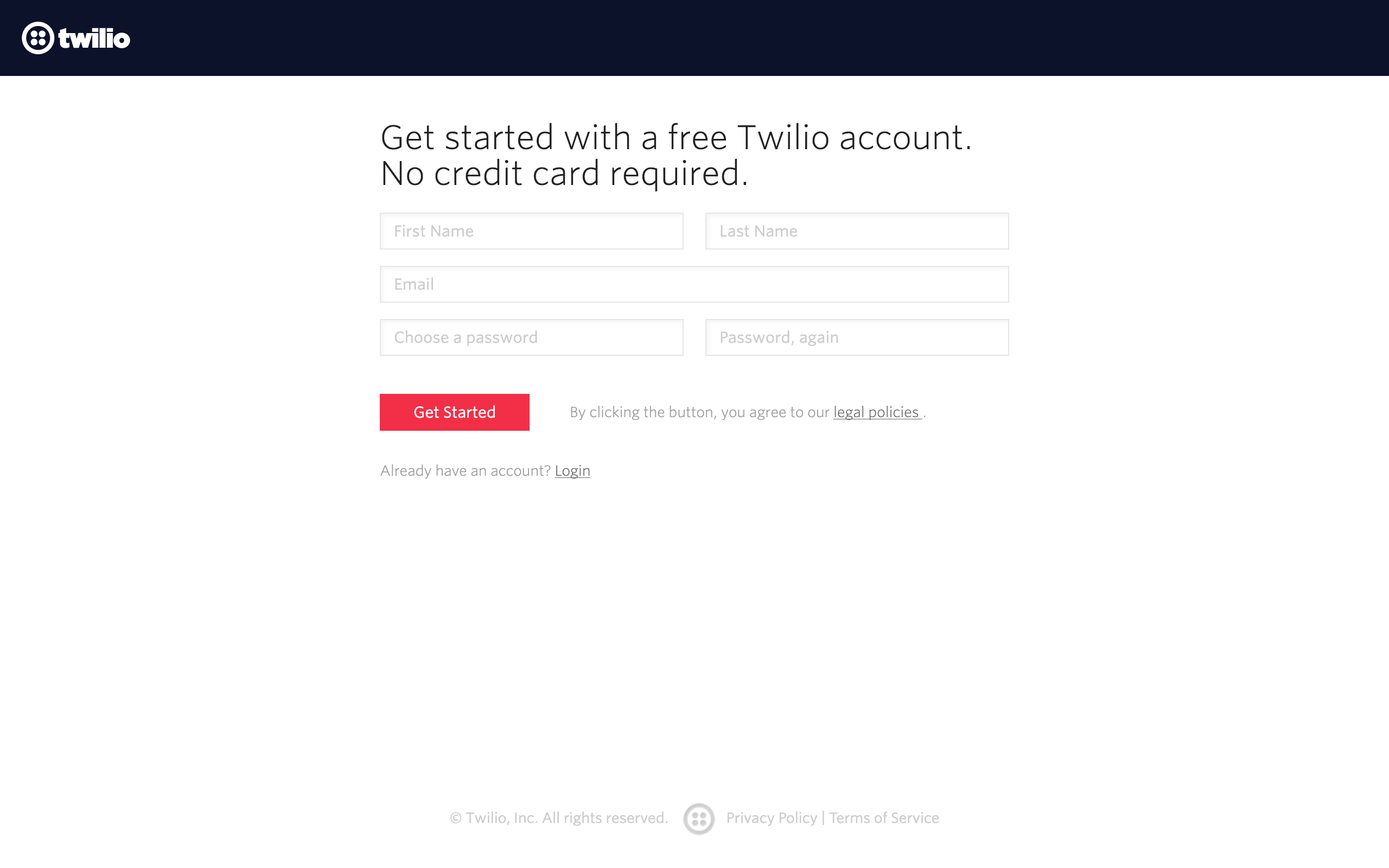 Twilio's new account form