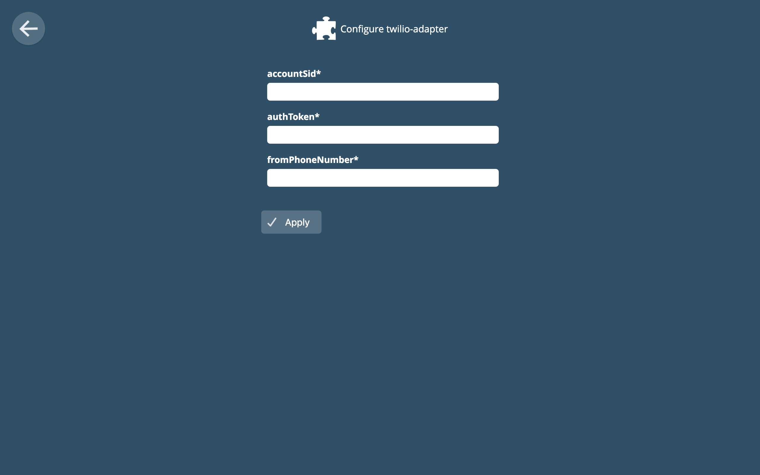 Configuration screen for the Twilio adapter