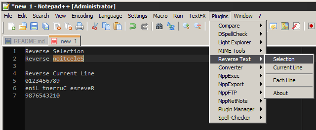 Notepad++ Plugin: Reverse Text