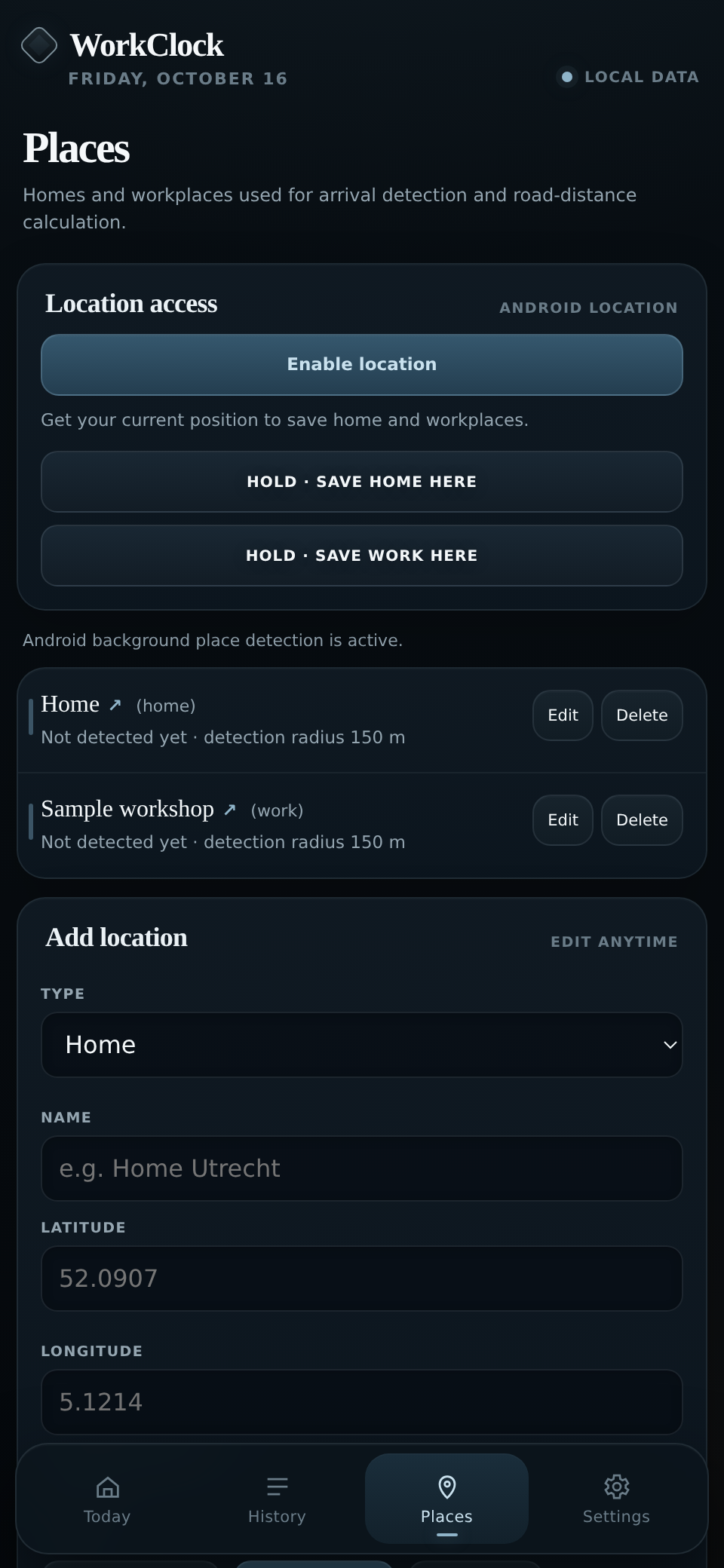 Places screen