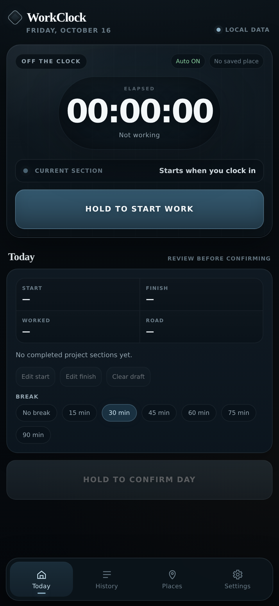 WorkClock Today screen