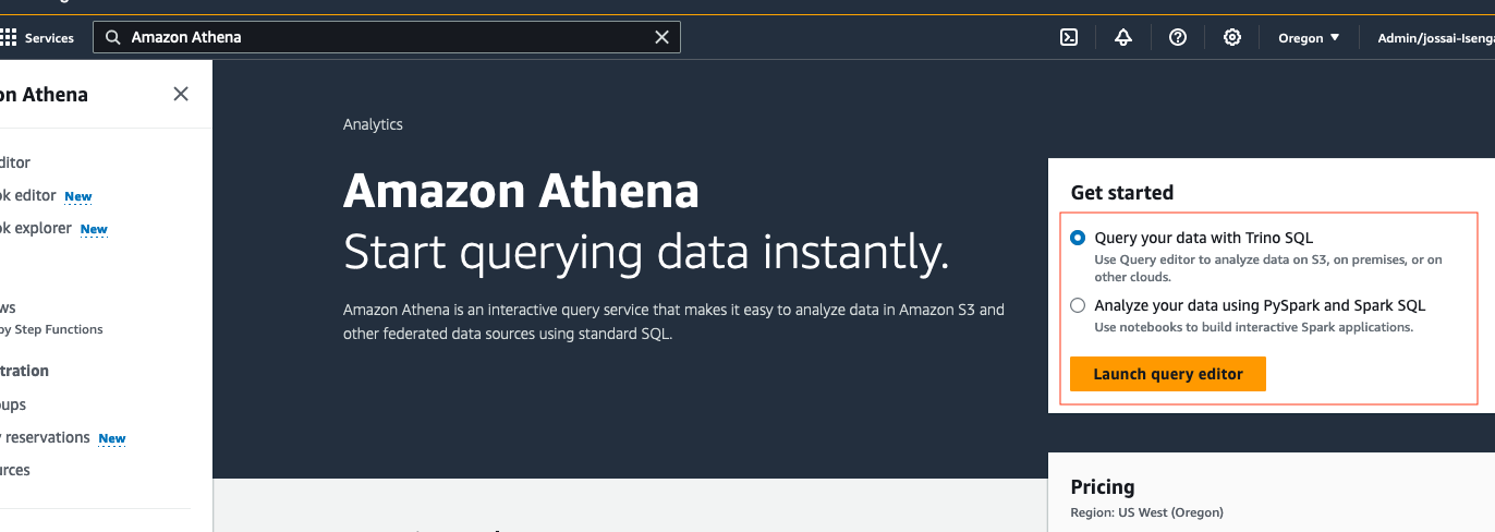 Athena query button