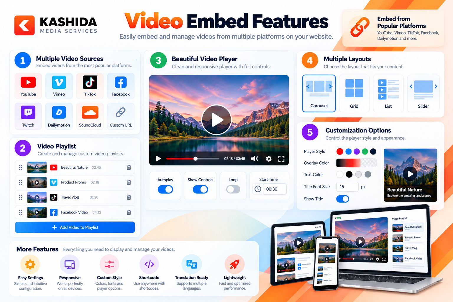Kashida Video Embed features overview