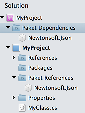 Paket Dependencies folder in Solution window