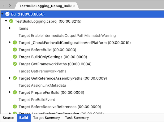 MSBuild Binary Log File - Build tab