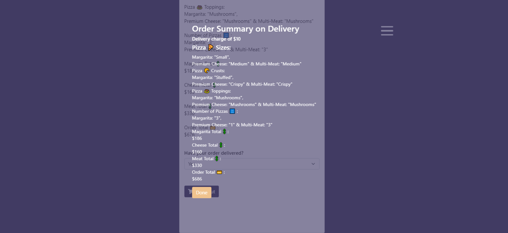 Order Summary on Delivery
