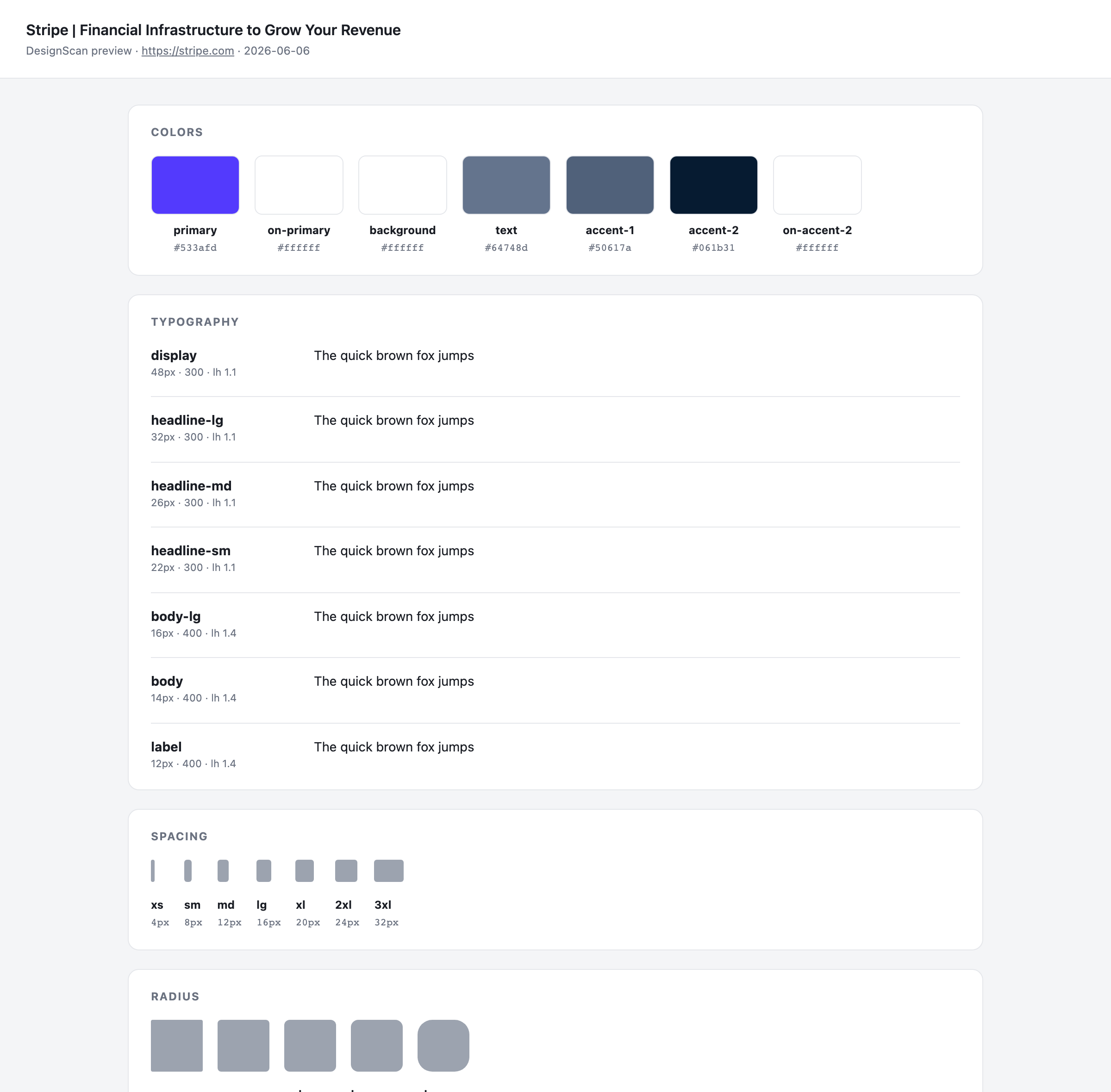 DesignScan preview proof sheet for stripe.com