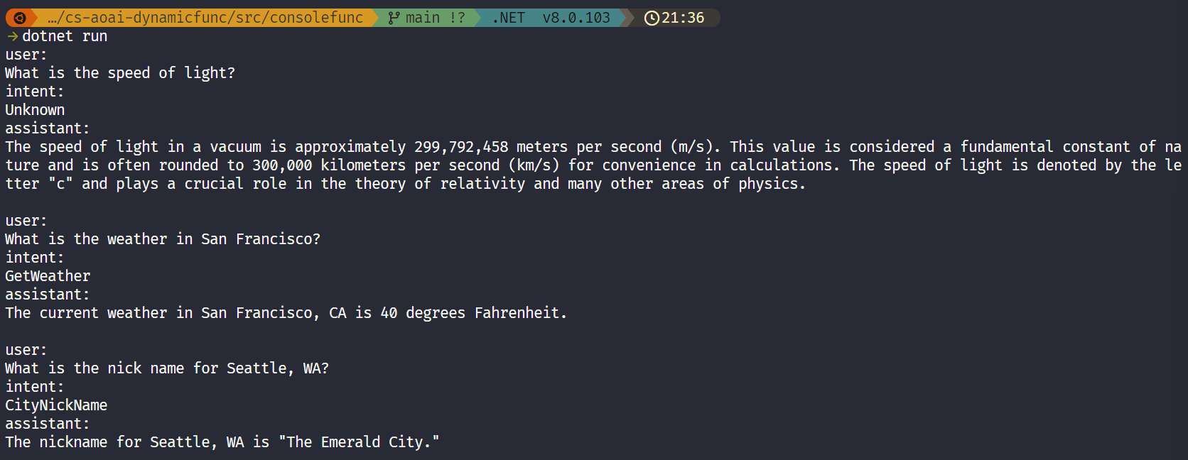 Picture showing the output of running this console application