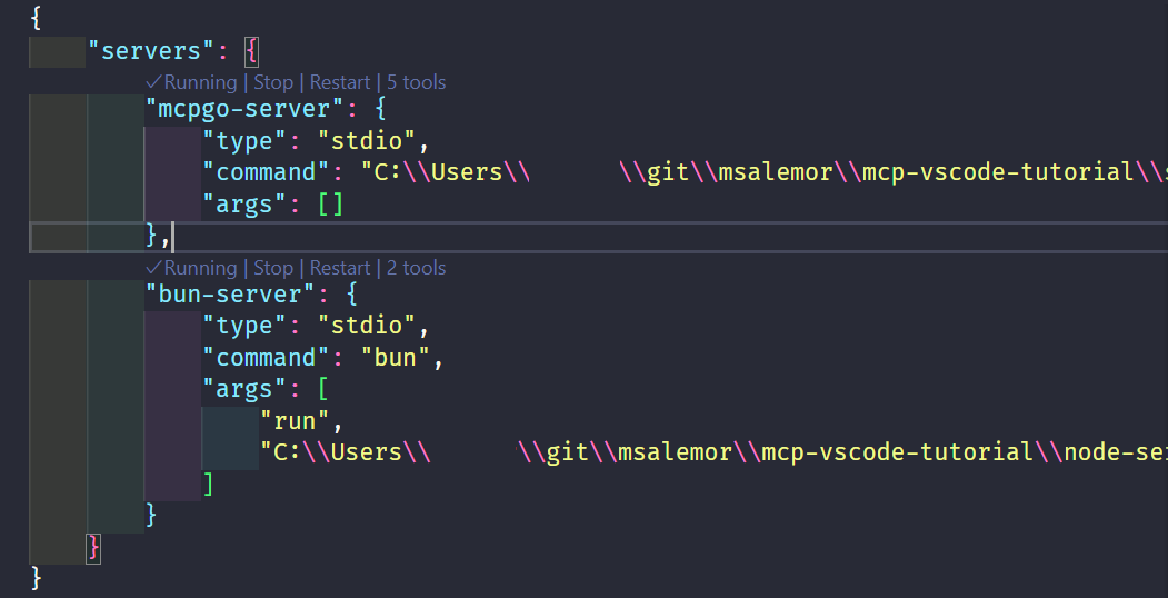 Status srvers running in the MCP configuration