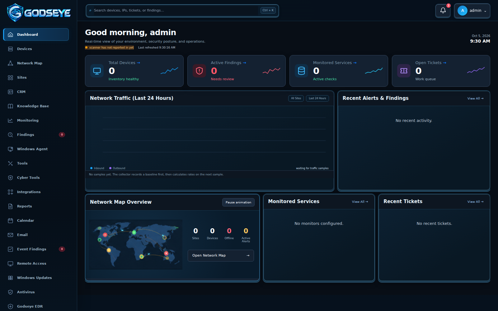 GODSEYE dashboard with network map