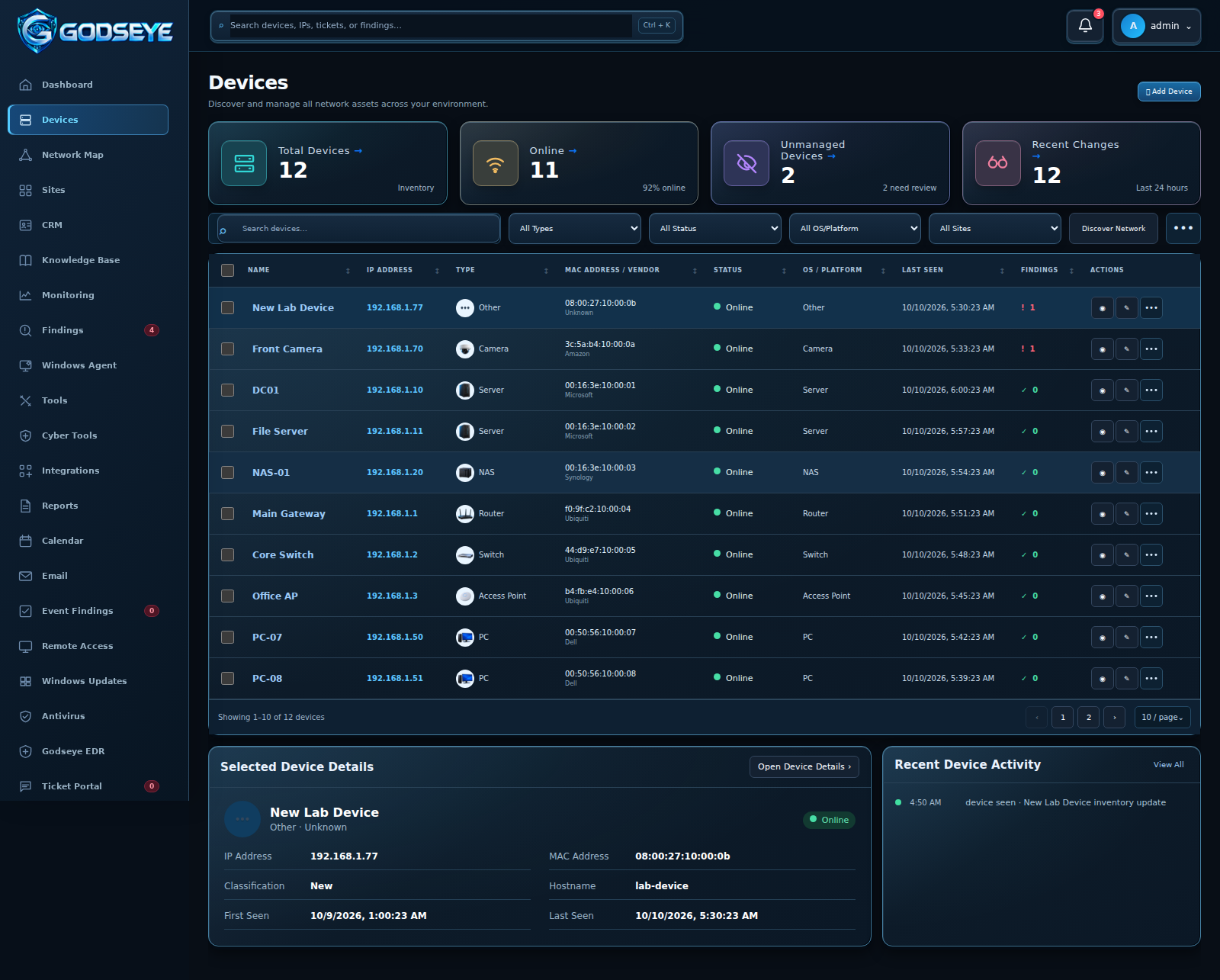 GODSEYE device inventory