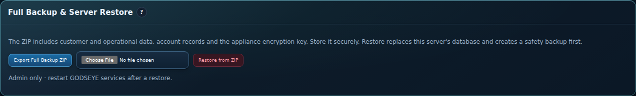 Full backup and restore interface illustration