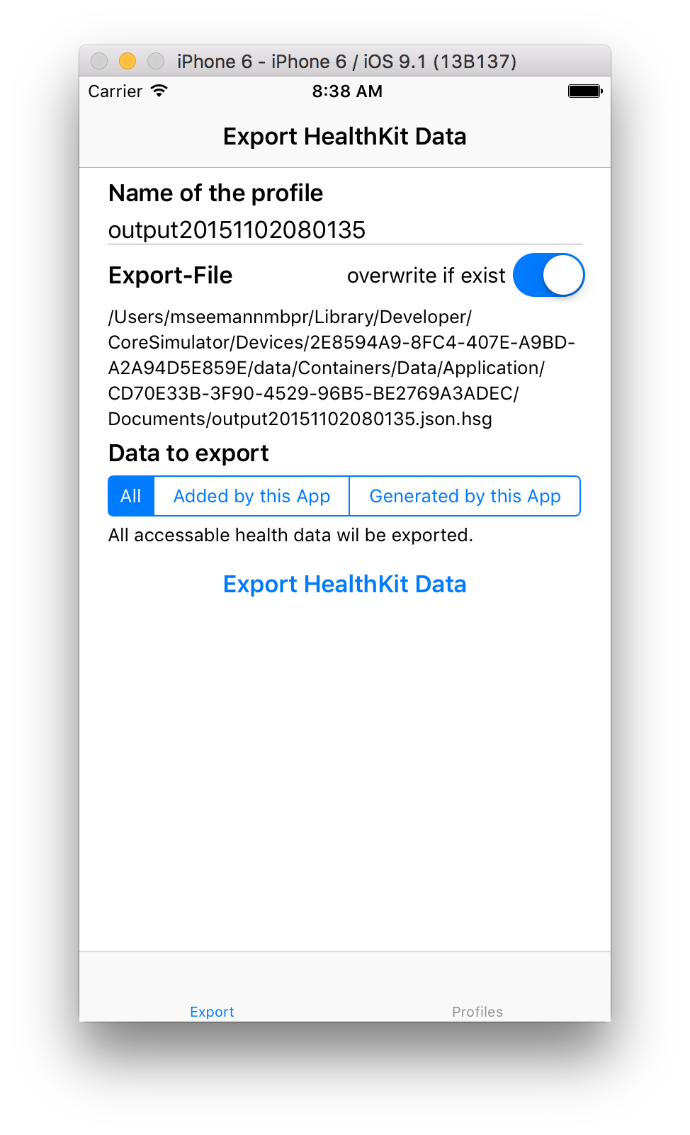 Export using the Example App