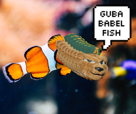 Image of our beautiful university mascot after his reincarnation as a fish