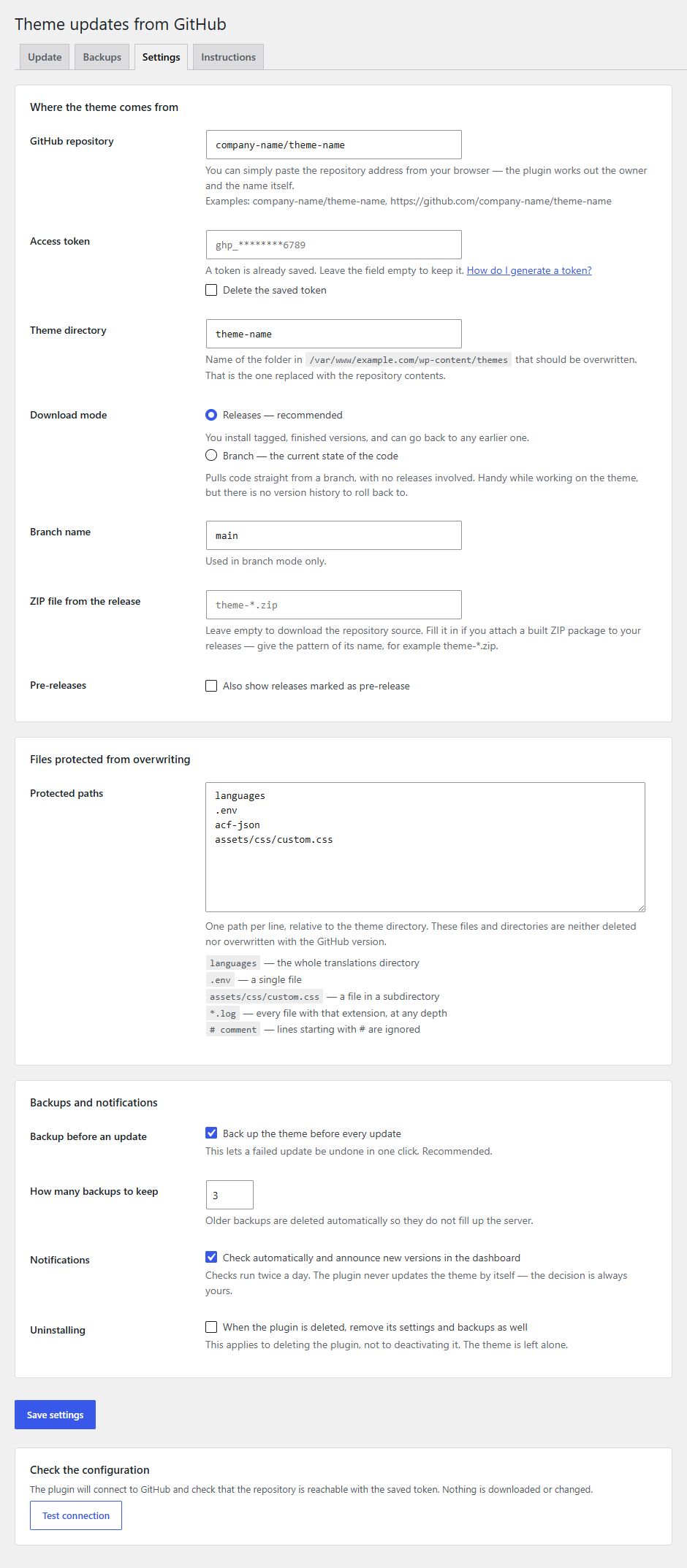 Settings tab
