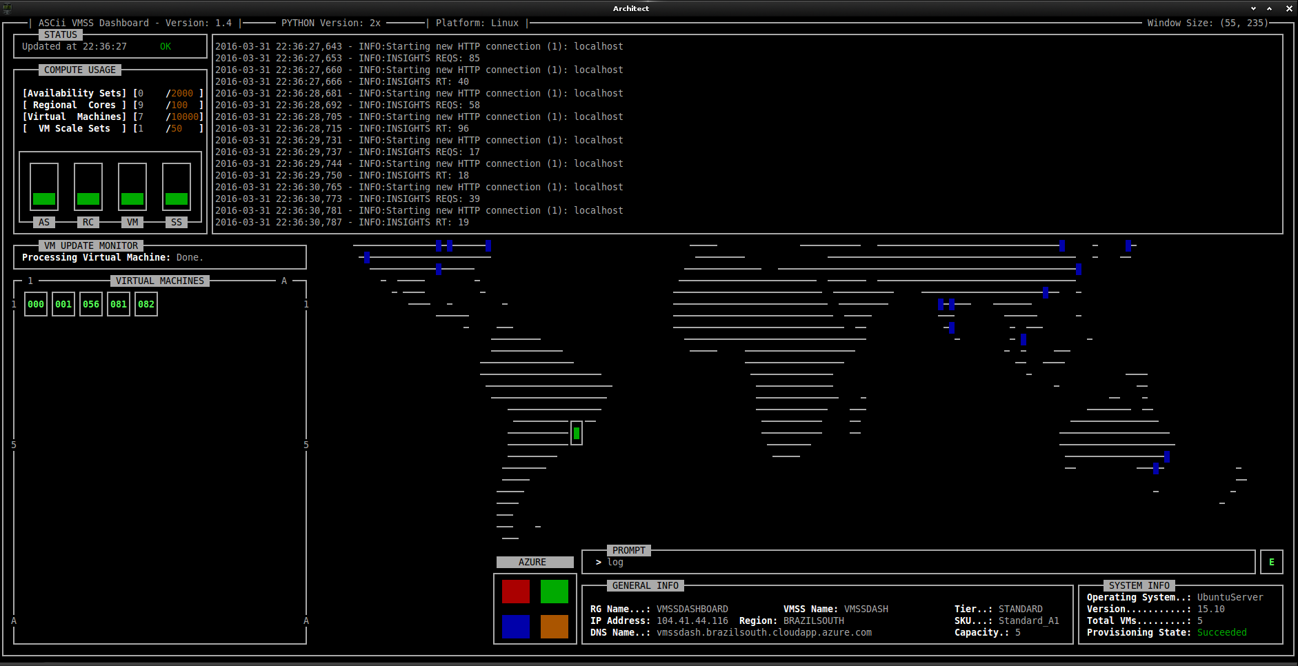 Image of ASCii VMSS Dashboard Log