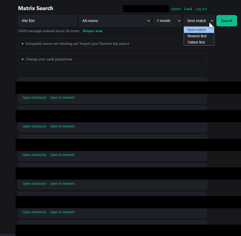 Search results with highlighted matches