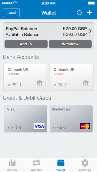 Paypal iOS App: Wallet